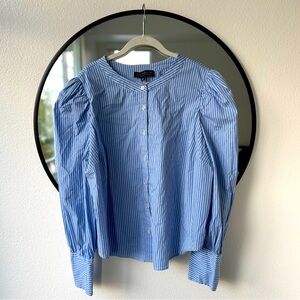 Nordstrom Eloquii Striped Button Down Puff Sleeve Shirt, Blue White, Women’s 20